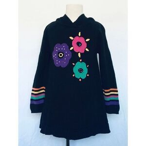 Hanna Andersson Girls 6/7 (120) Hooded Sweater Floral Appliqué Dress